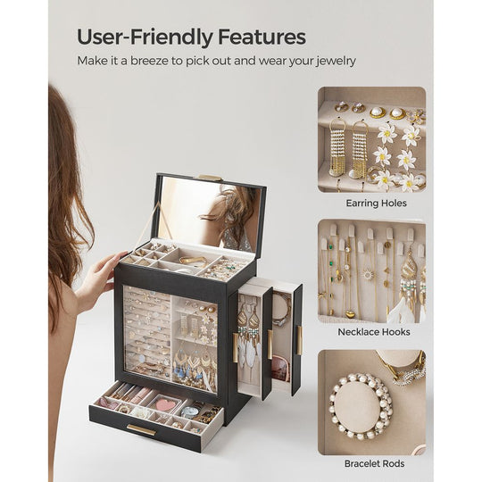 Multi Layer Jewelry Organizer Box | Glass Window And Mirror