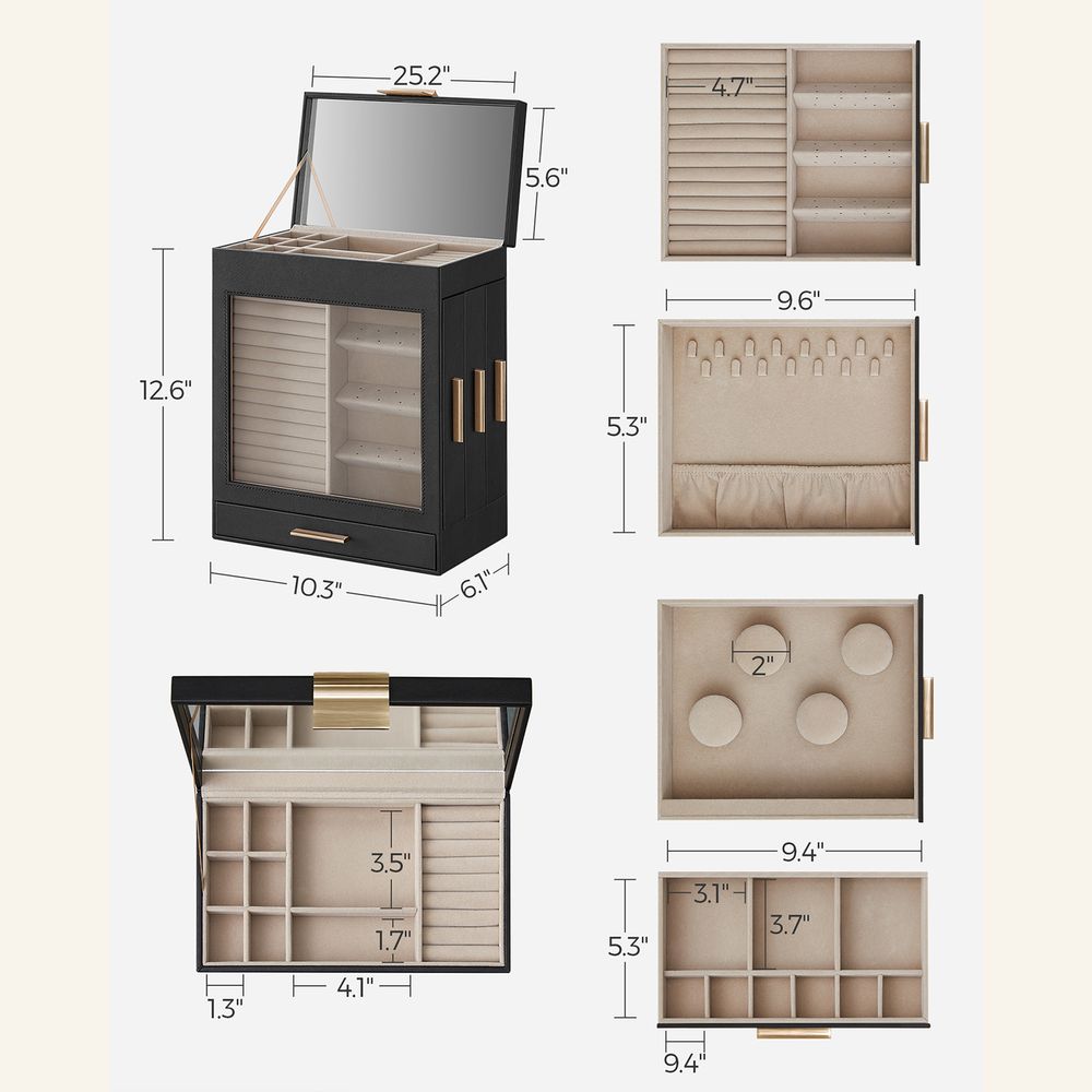 Multi Layer Jewelry Organizer Box | Glass Window And Mirror