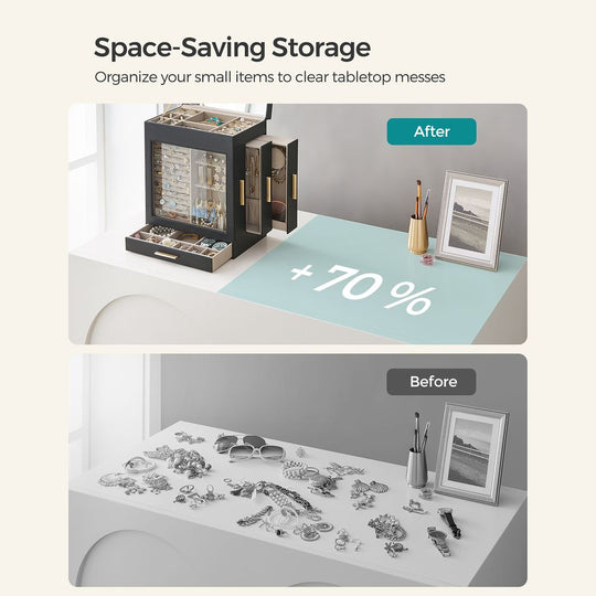 Multi Layer Jewelry Organizer Box | Glass Window And Mirror