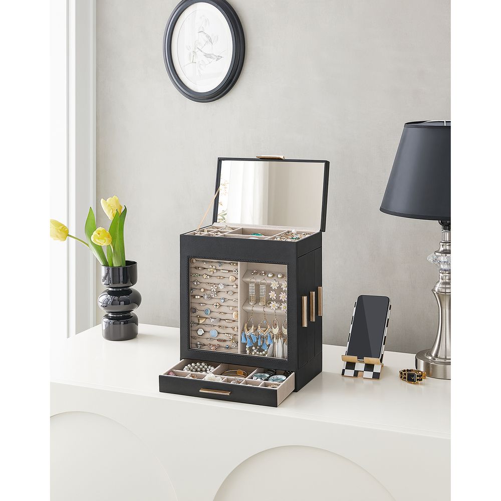 Multi Layer Jewelry Organizer Box | Glass Window And Mirror
