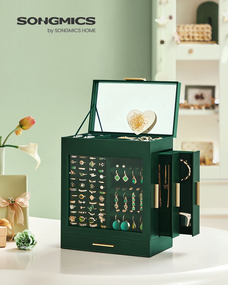 Multi Layer Jewelry Organizer Box | Glass Window And Mirror