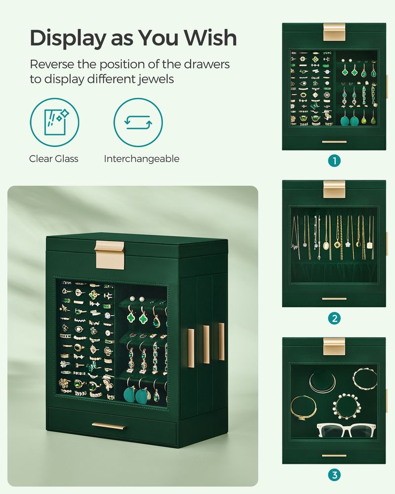 Multi Layer Jewelry Organizer Box | Glass Window And Mirror
