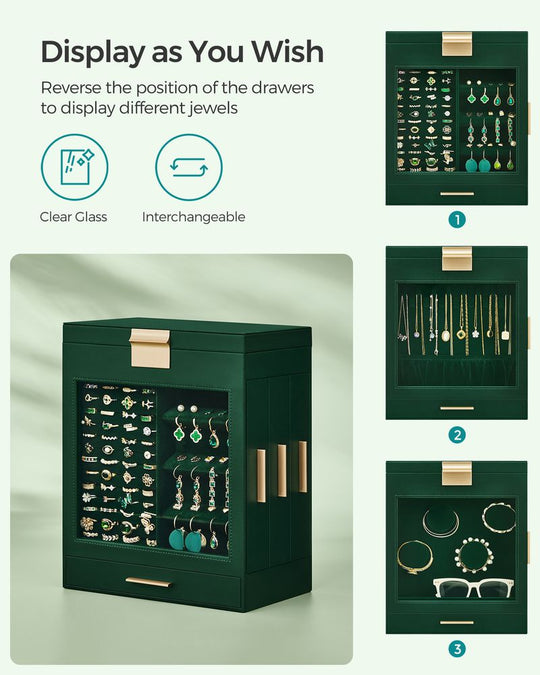 Multi Layer Jewelry Organizer Box | Glass Window And Mirror