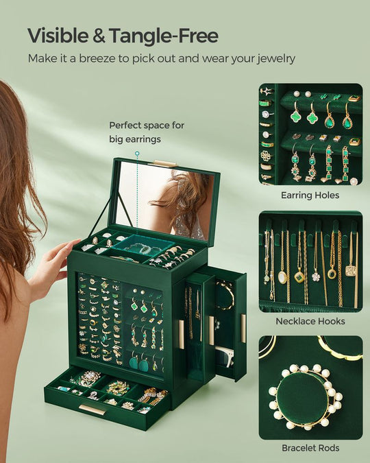 Multi Layer Jewelry Organizer Box | Glass Window And Mirror