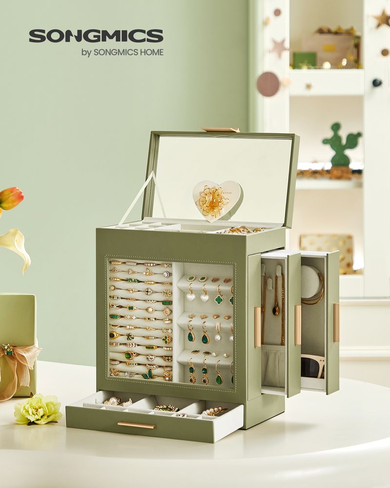 Multi Layer Jewelry Organizer Box | Glass Window And Mirror