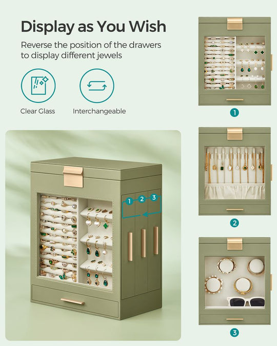 Multi Layer Jewelry Organizer Box | Glass Window And Mirror
