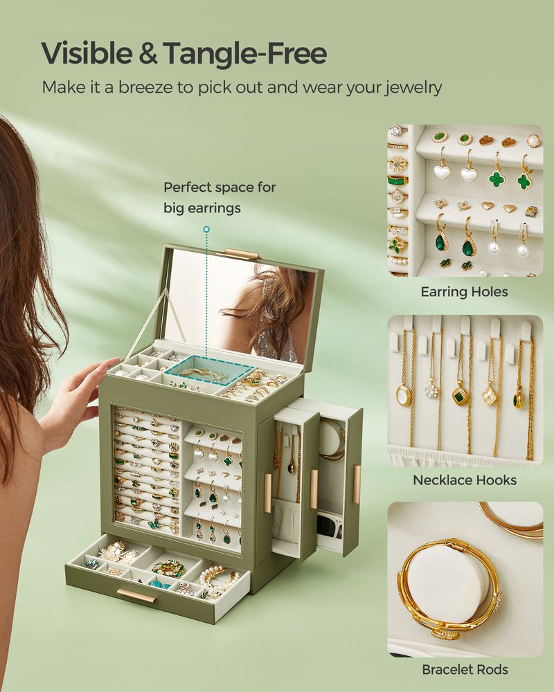 Multi Layer Jewelry Organizer Box | Glass Window And Mirror
