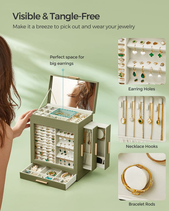 Multi Layer Jewelry Organizer Box | Glass Window And Mirror