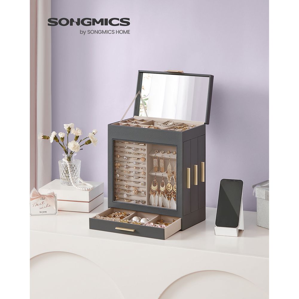 Multi Layer Jewelry Organizer Box | Glass Window And Mirror