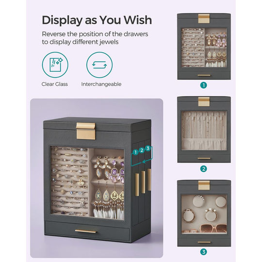 Multi Layer Jewelry Organizer Box | Glass Window And Mirror