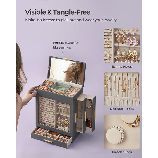 Multi Layer Jewelry Organizer Box | Glass Window And Mirror