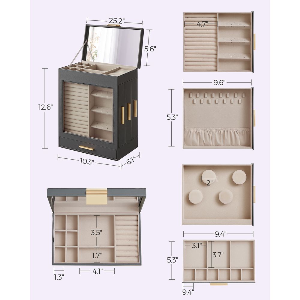 Multi Layer Jewelry Organizer Box | Glass Window And Mirror