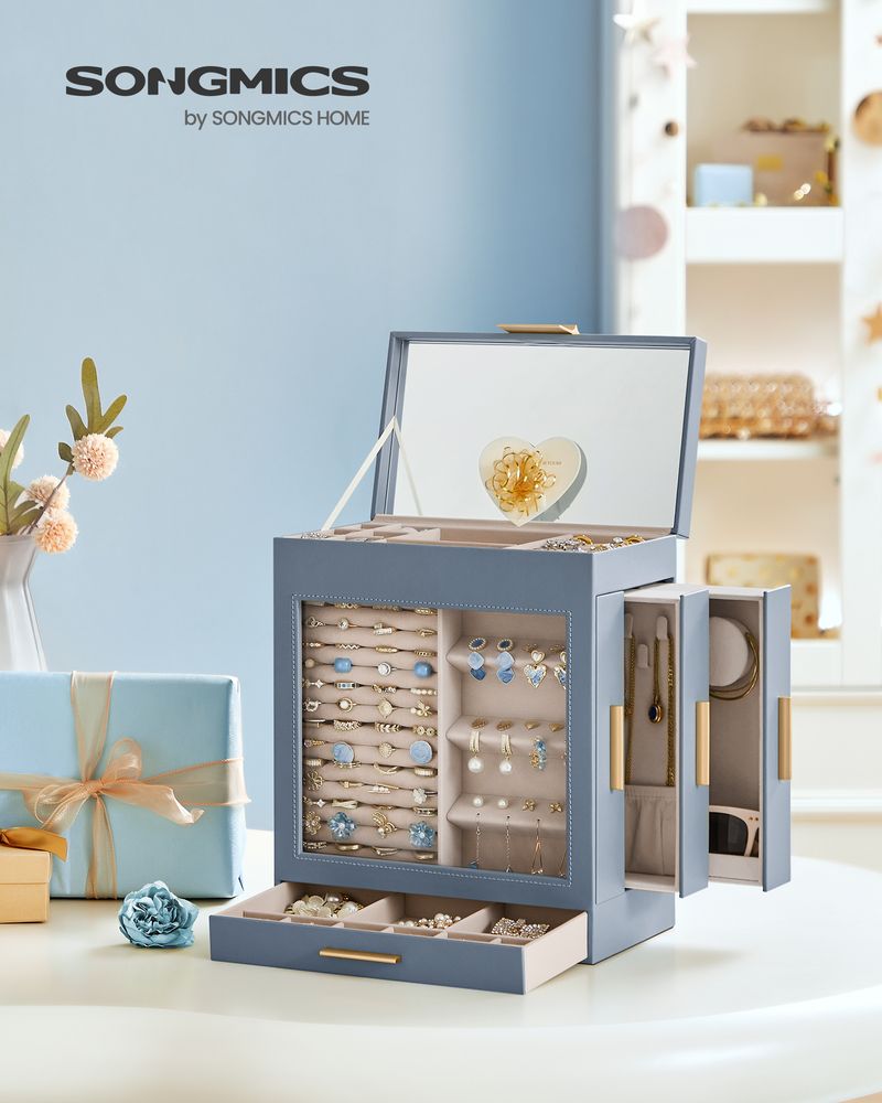 Multi Layer Jewelry Organizer Box | Glass Window And Mirror
