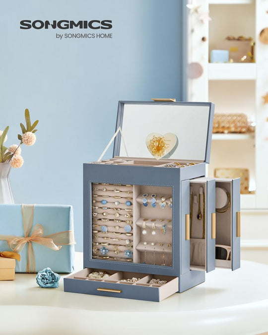 Multi Layer Jewelry Organizer Box | Glass Window And Mirror