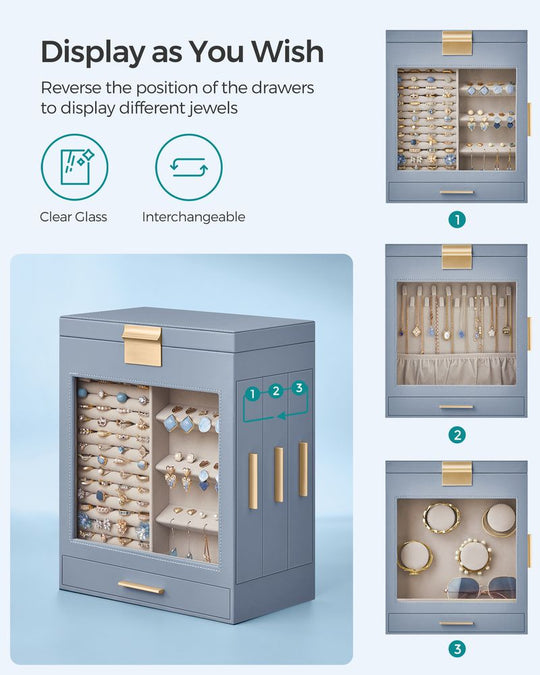 Multi Layer Jewelry Organizer Box | Glass Window And Mirror