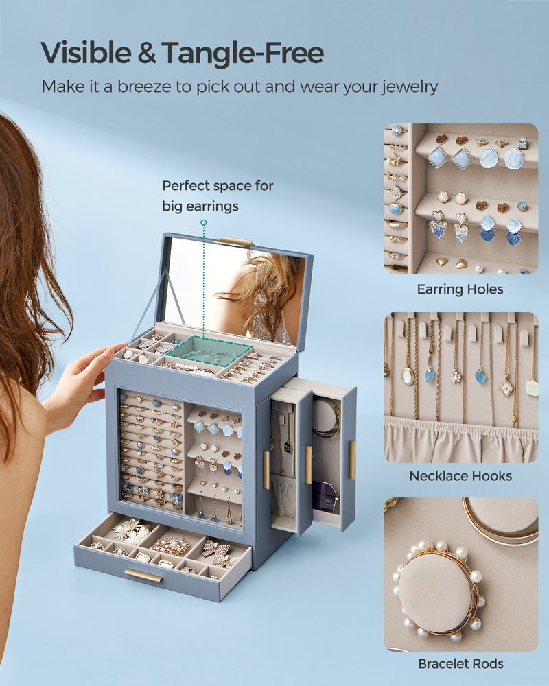 Multi Layer Jewelry Organizer Box | Glass Window And Mirror