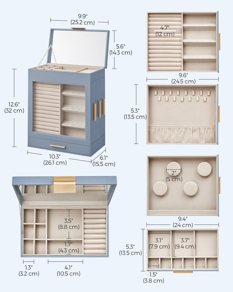 Multi Layer Jewelry Organizer Box | Glass Window And Mirror