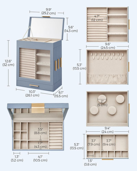 Multi Layer Jewelry Organizer Box | Glass Window And Mirror