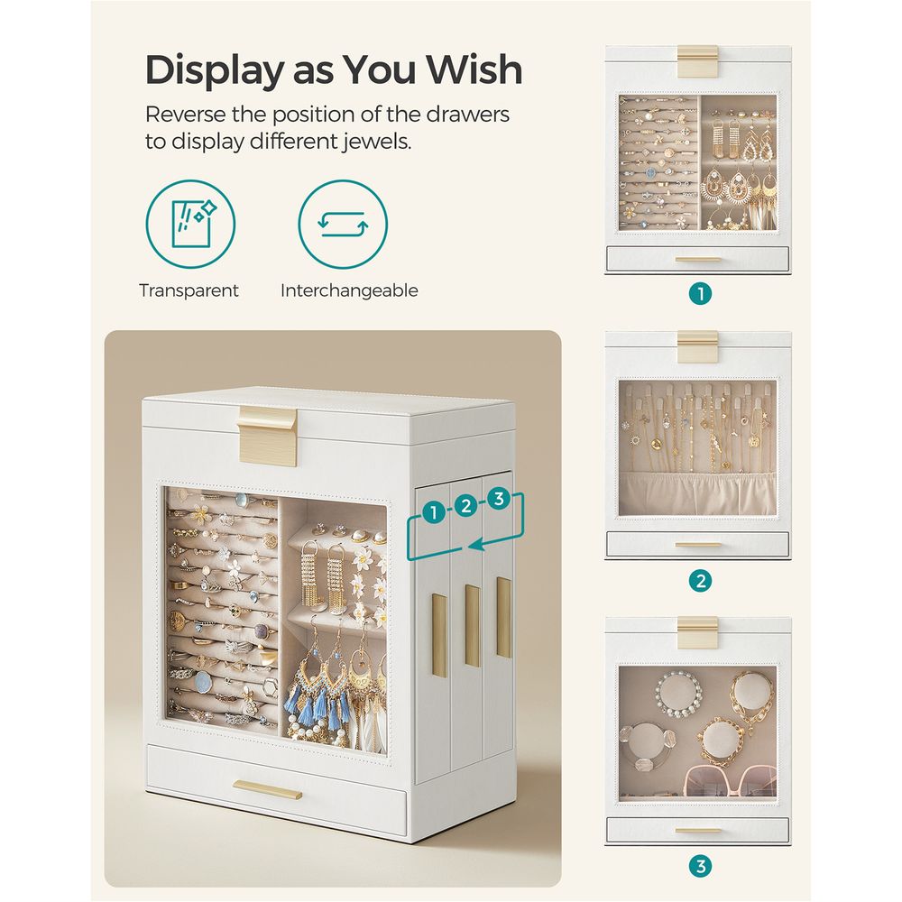 Multi Layer Jewelry Organizer Box | Glass Window And Mirror