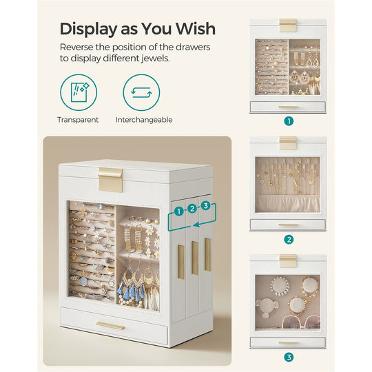 Multi Layer Jewelry Organizer Box | Glass Window And Mirror