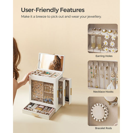 Multi Layer Jewelry Organizer Box | Glass Window And Mirror