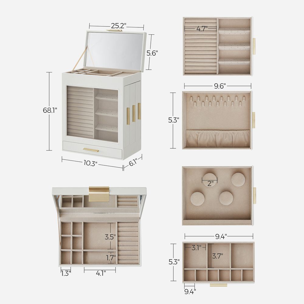 Multi Layer Jewelry Organizer Box | Glass Window And Mirror