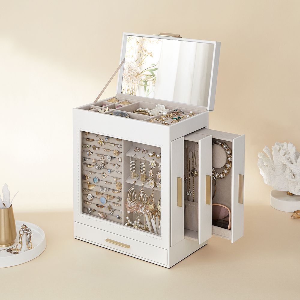 Multi Layer Jewelry Organizer Box | Glass Window And Mirror