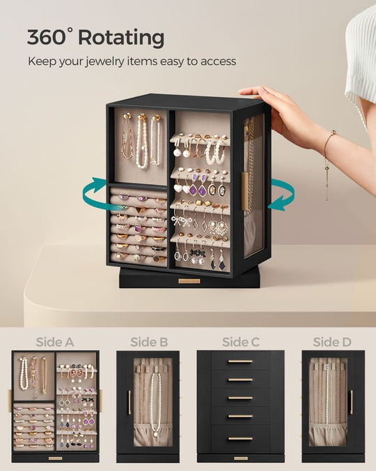 Rotating Jewelry Cabinet | 360-Degree Drawer Organizer