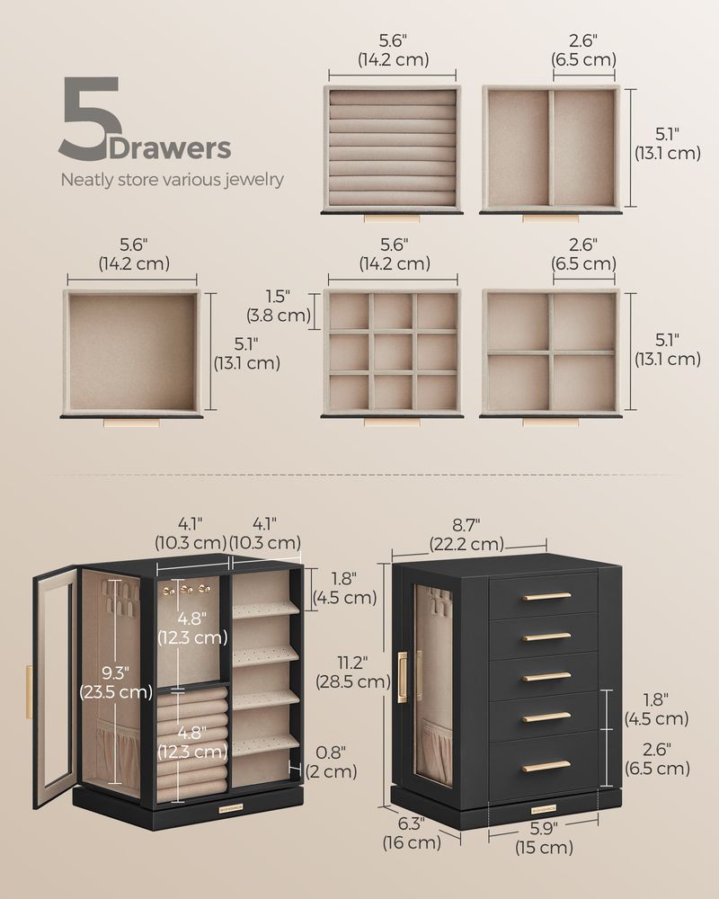 Rotating Jewelry Cabinet | 360-Degree Drawer Organizer