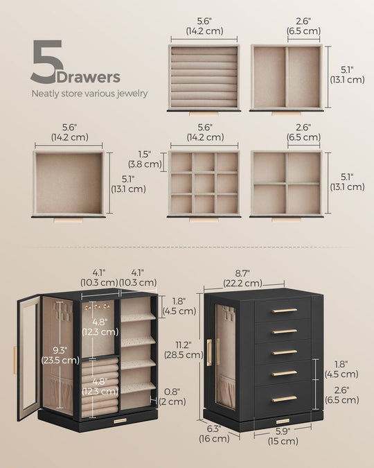 Rotating Jewelry Cabinet | 360-Degree Drawer Organizer