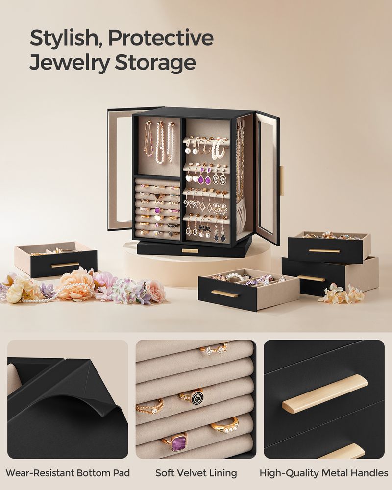 Rotating Jewelry Cabinet | 360-Degree Drawer Organizer