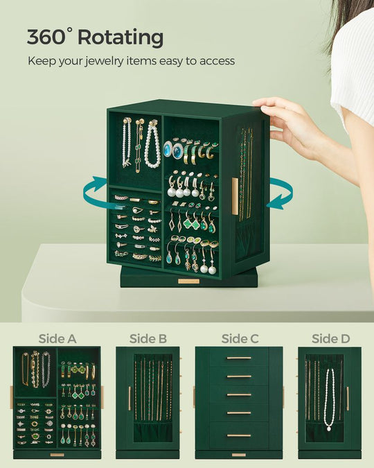 Rotating Jewelry Cabinet | 360-Degree Drawer Organizer