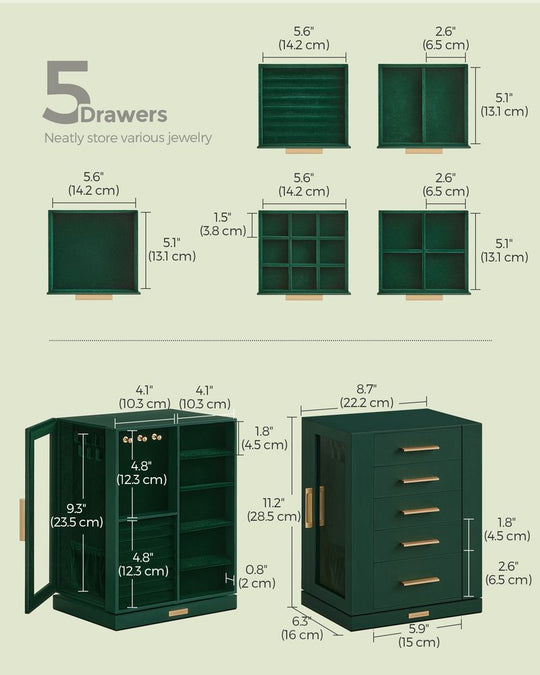 Rotating Jewelry Cabinet | 360-Degree Drawer Organizer