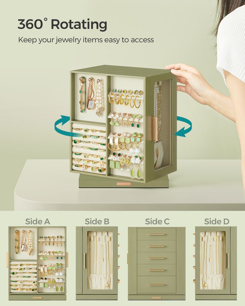 Rotating Jewelry Cabinet | 360-Degree Drawer Organizer