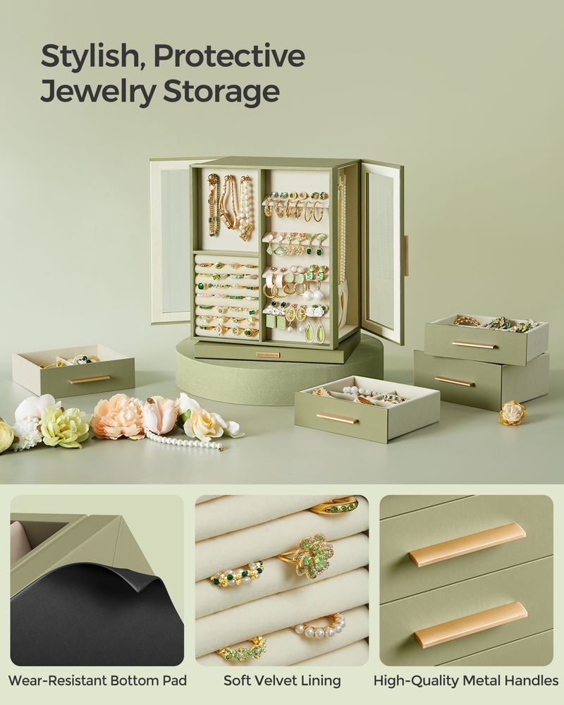 Rotating Jewelry Cabinet | 360-Degree Drawer Organizer