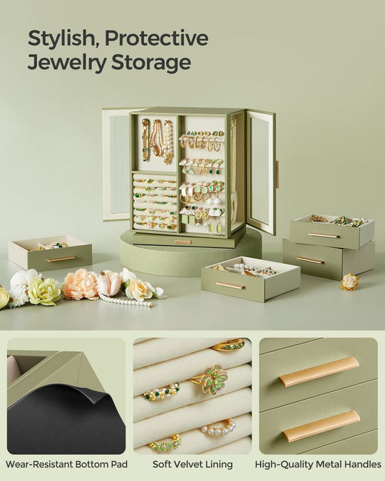 Rotating Jewelry Cabinet | 360-Degree Drawer Organizer