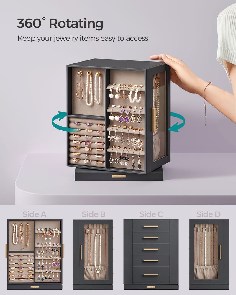 Rotating Jewelry Cabinet | 360-Degree Drawer Organizer