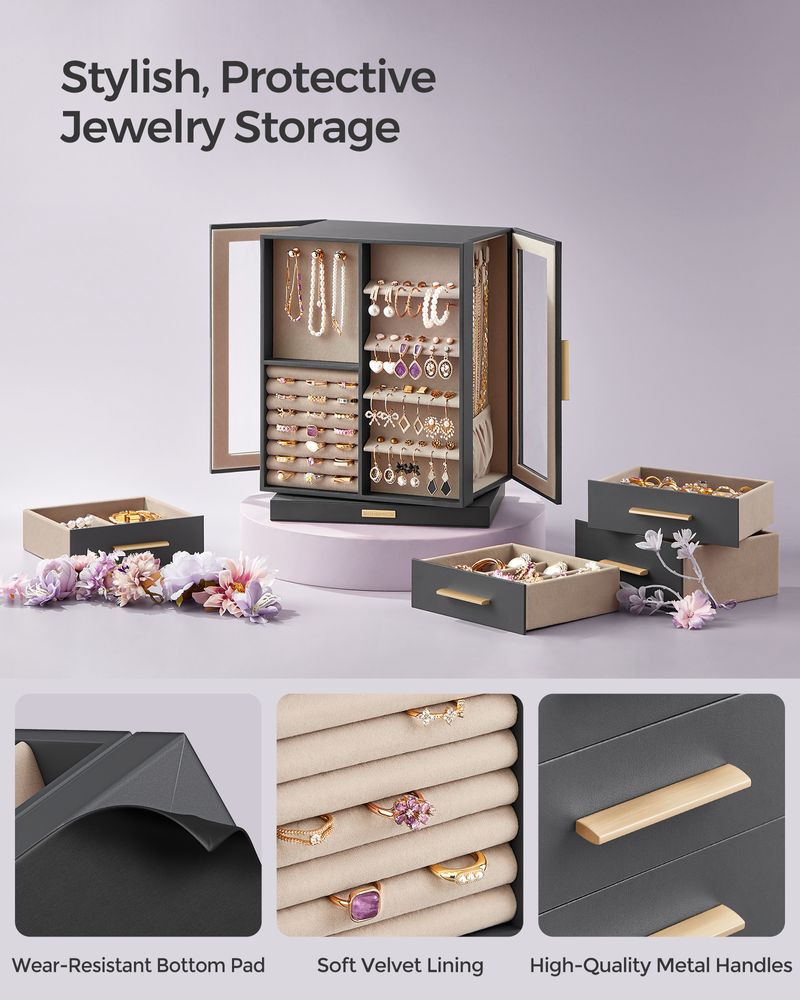 Rotating Jewelry Cabinet | 360-Degree Drawer Organizer
