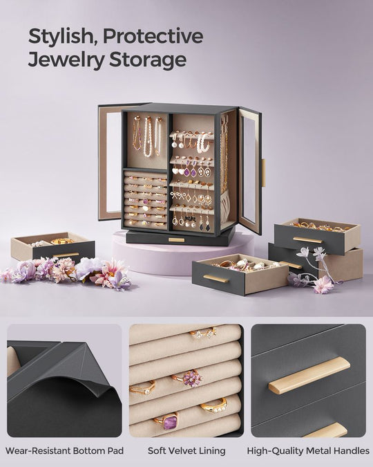 Rotating Jewelry Cabinet | 360-Degree Drawer Organizer
