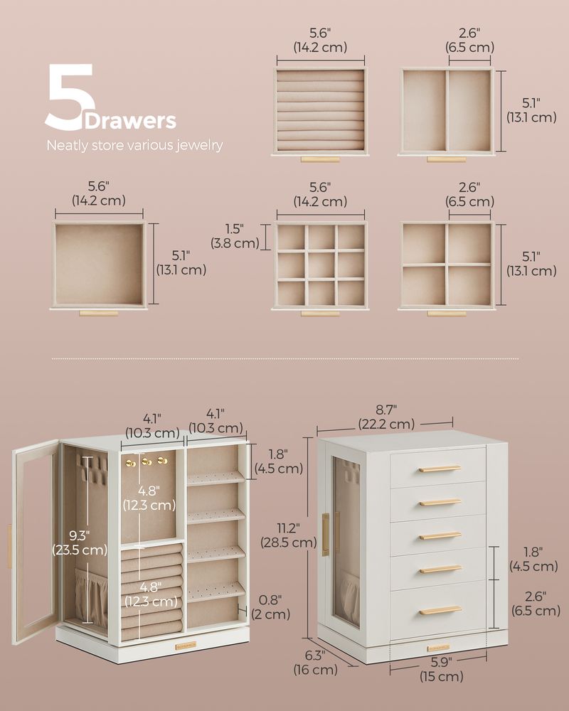 Rotating Jewelry Cabinet | 360-Degree Drawer Organizer