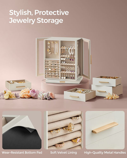 Rotating Jewelry Cabinet | 360-Degree Drawer Organizer