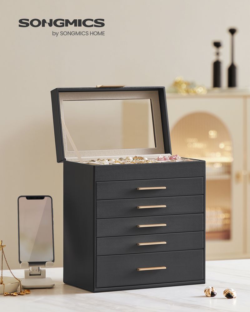 4-Layer Jewelry Box | Glass Lid Storage Organizer