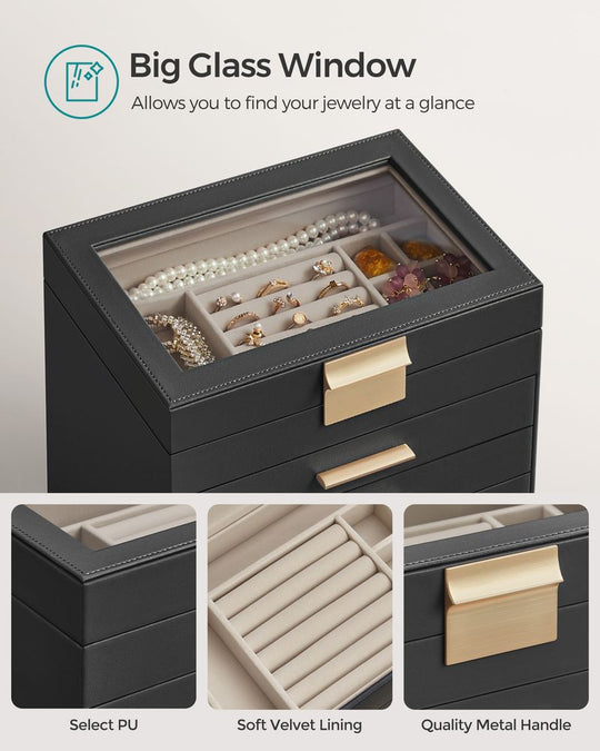 4-Layer Jewelry Box | Glass Lid Storage Organizer