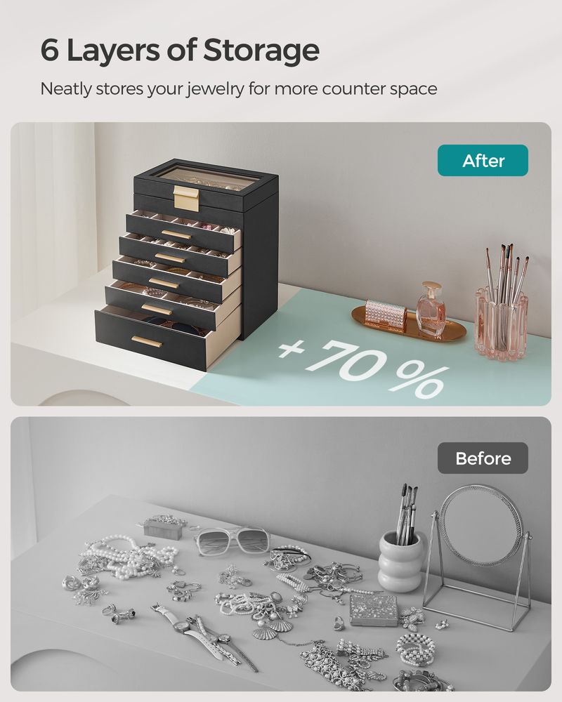 4-Layer Jewelry Box | Glass Lid Storage Organizer