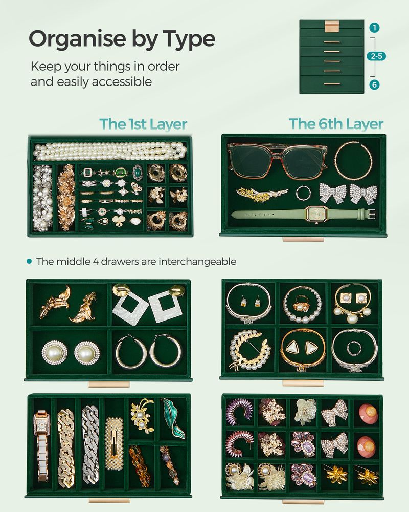 4-Layer Jewelry Box | Glass Lid Storage Organizer