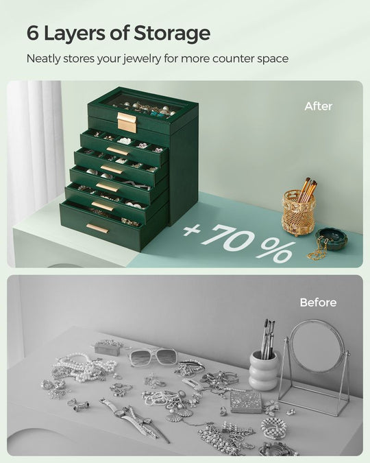 4-Layer Jewelry Box | Glass Lid Storage Organizer