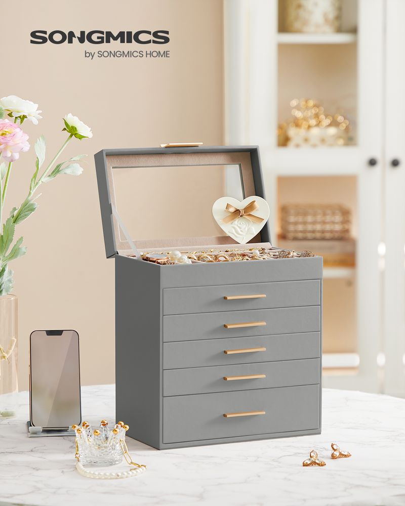 4-Layer Jewelry Box | Glass Lid Storage Organizer