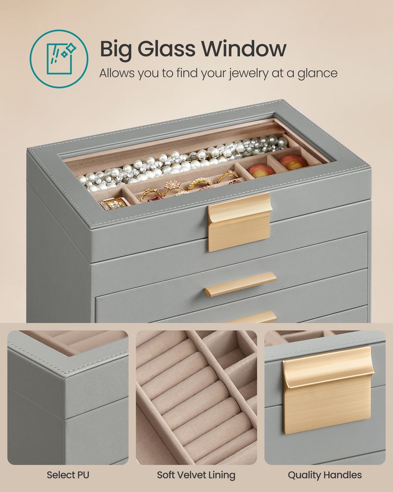 4-Layer Jewelry Box | Glass Lid Storage Organizer