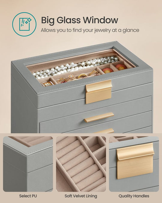 4-Layer Jewelry Box | Glass Lid Storage Organizer