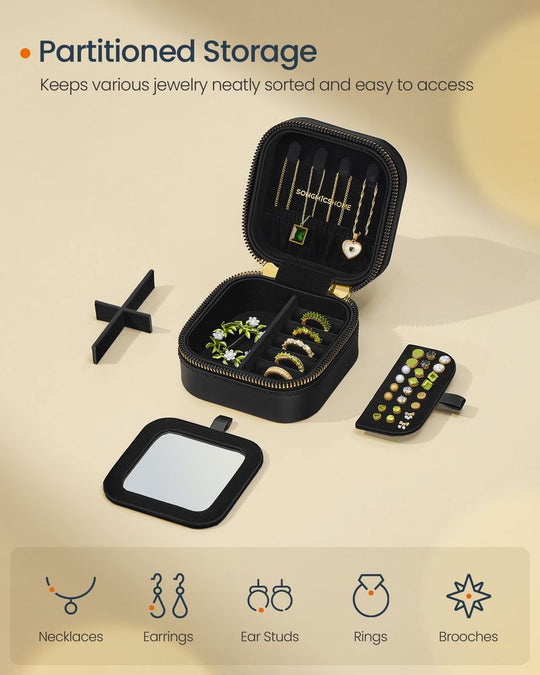 Travel Jewelry Case | Zippered Organizer With Built In Mirror